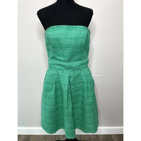 Banana‎ Republic Tweed Strapless Lined Mini Dress Emerald Green Women's Size 12 - Picture 2 of 11